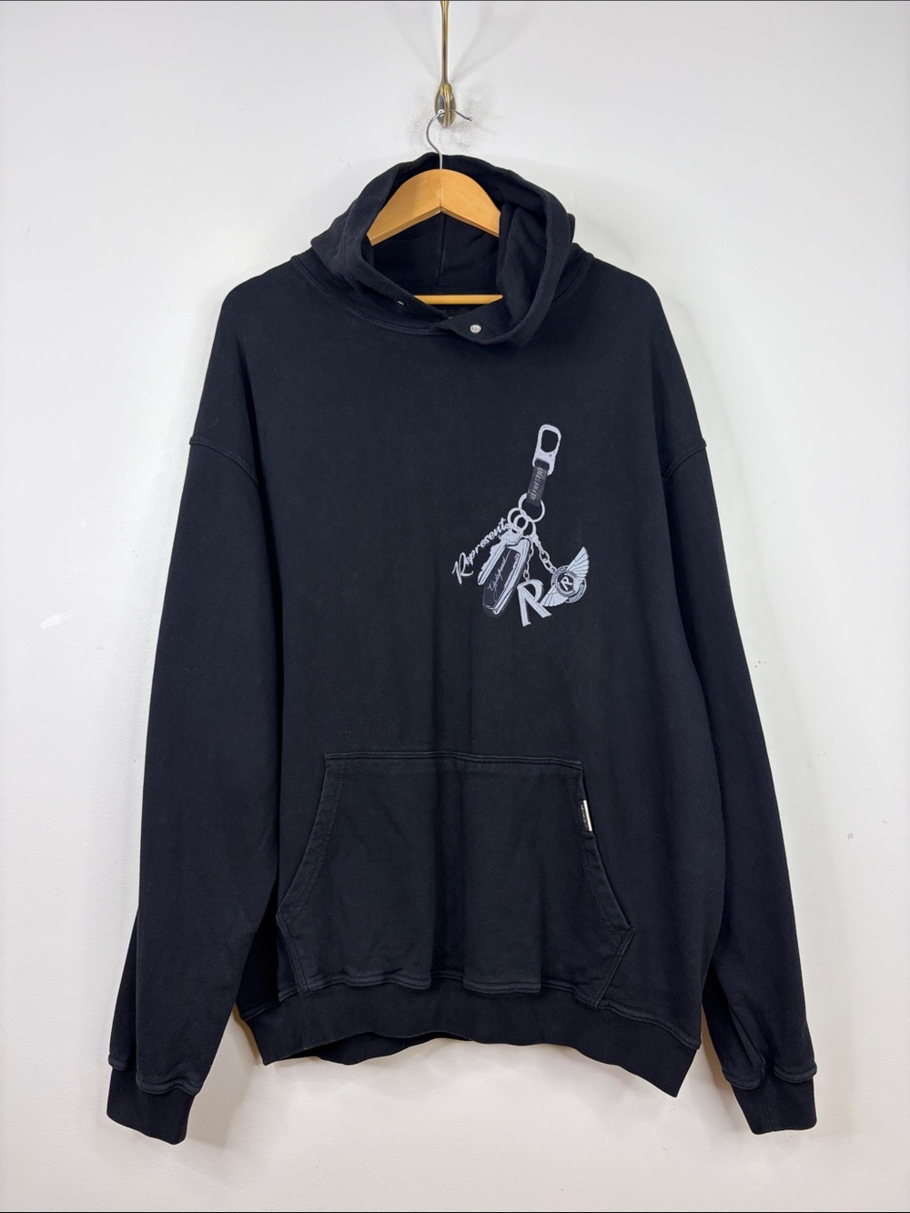 Represent Hoodie Mens XL Black Terry Keys to the Club Sweatshirt Streetwear